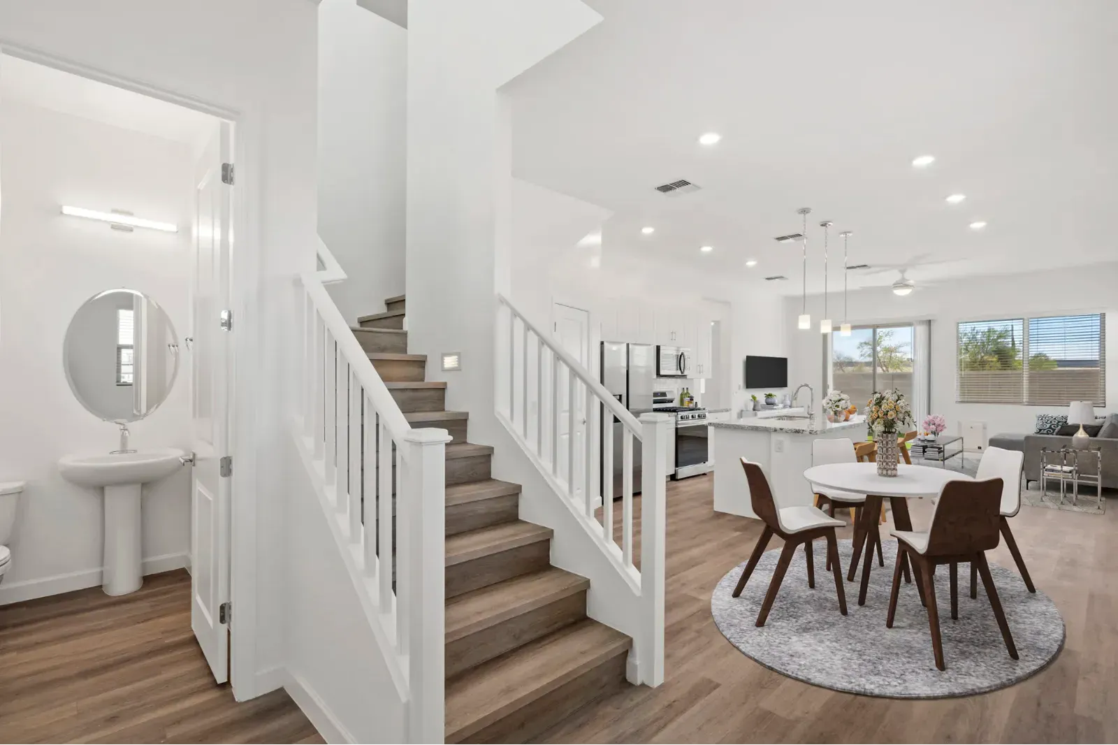 Staircase and dining area