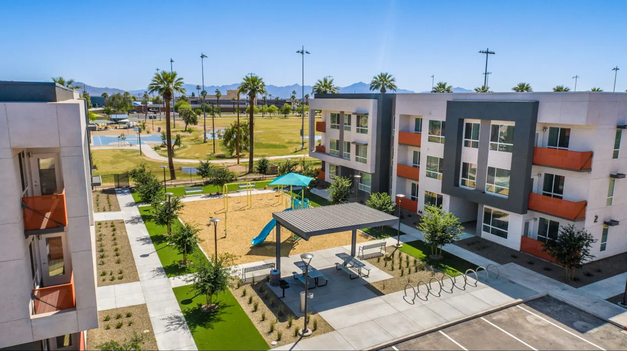 Shared outdoor space at Residences at Falcon Park.