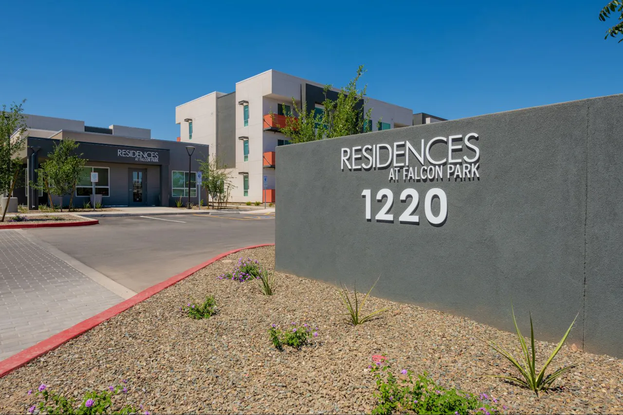 Building exterior at Residences at Falcon Park.