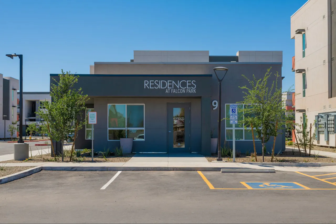 Building exterior at Residences at Falcon Park.