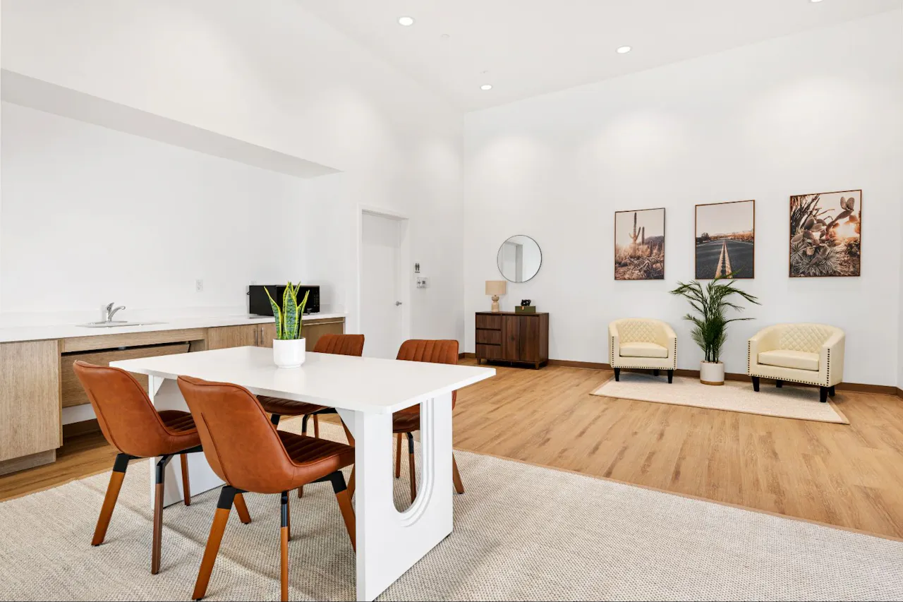 Shared interior space at Residences at Falcon Park.