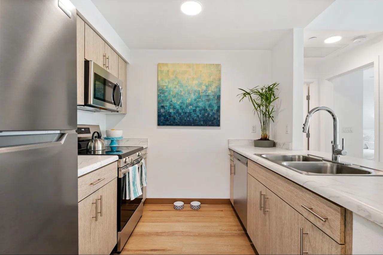 Apartment kitchen at Residences at Falcon Park.