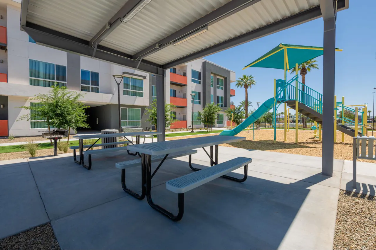 Shared outdoor space at Residences at Falcon Park.