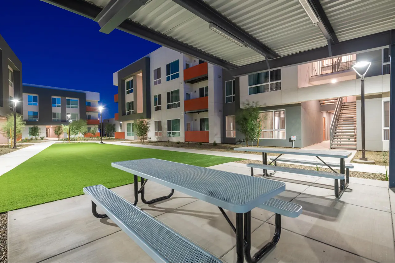 Shared outdoor space at Residences at Falcon Park.