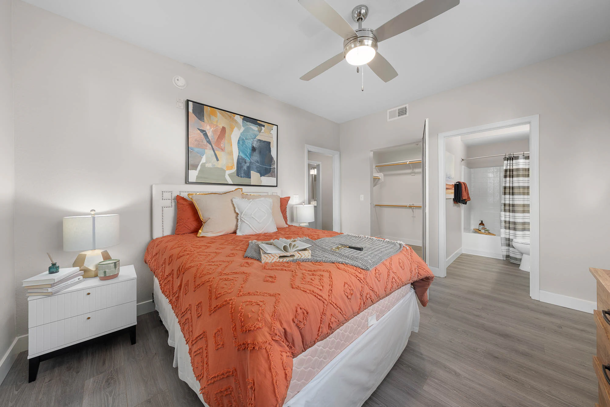 Furnished bedroom shown — representative home at Spectra on 7th South.