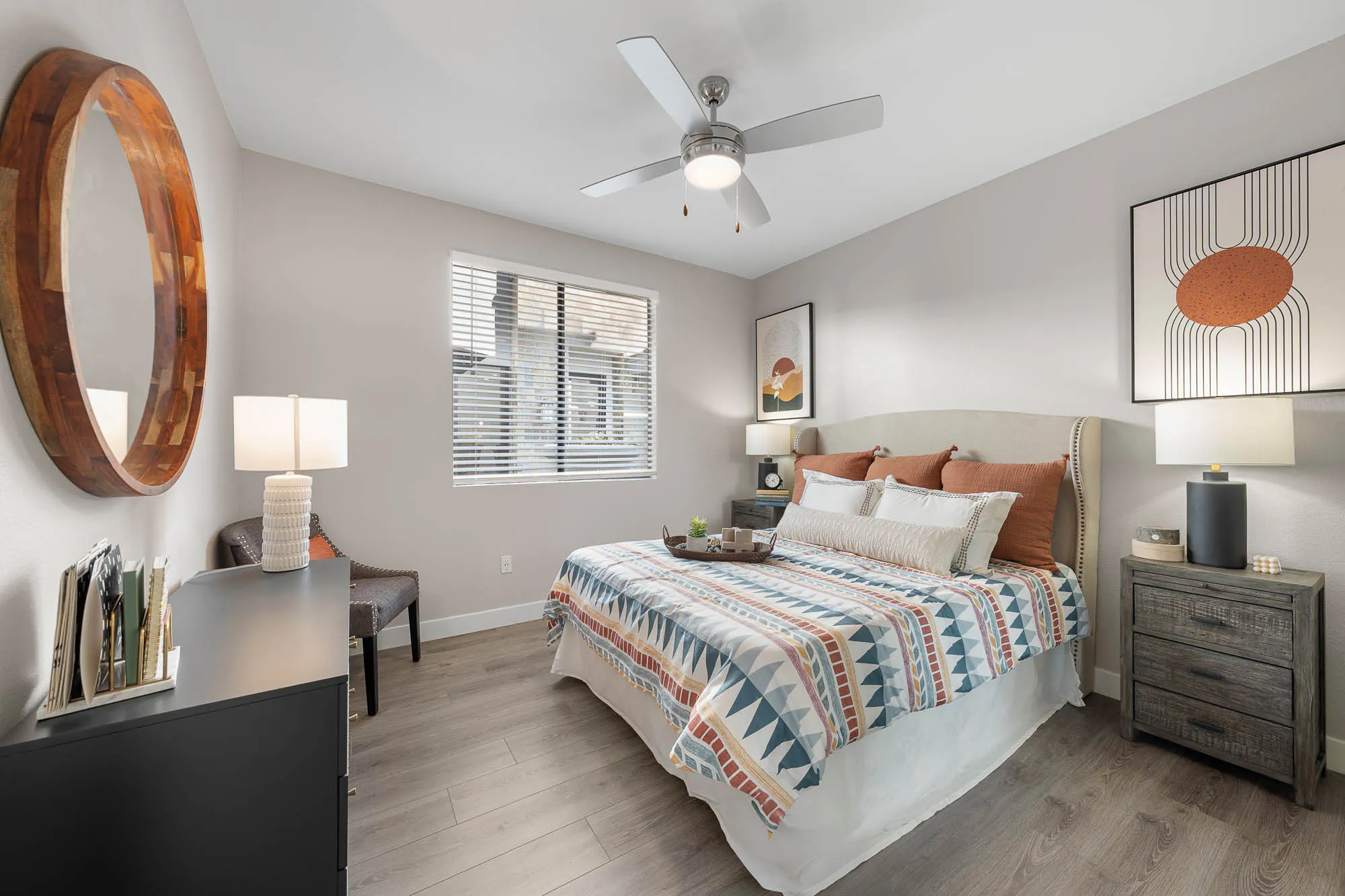 Furnished bedroom shown — representative home at Spectra on 7th South.