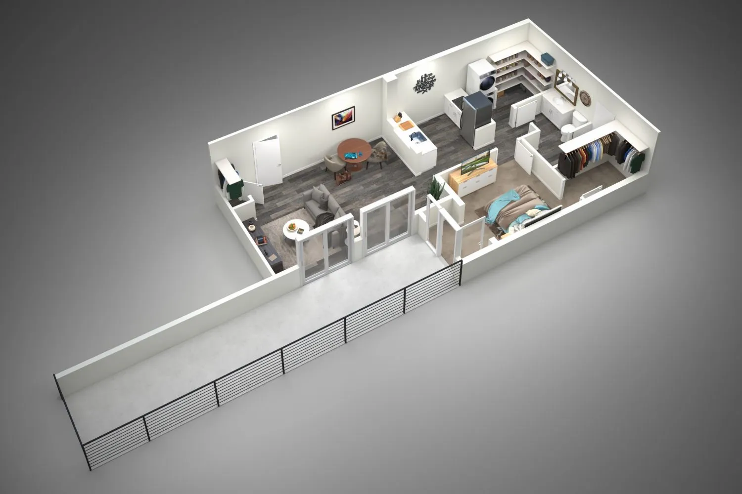 A2 one-bedroom layout preview · 704 sq ft at The Charleston.
