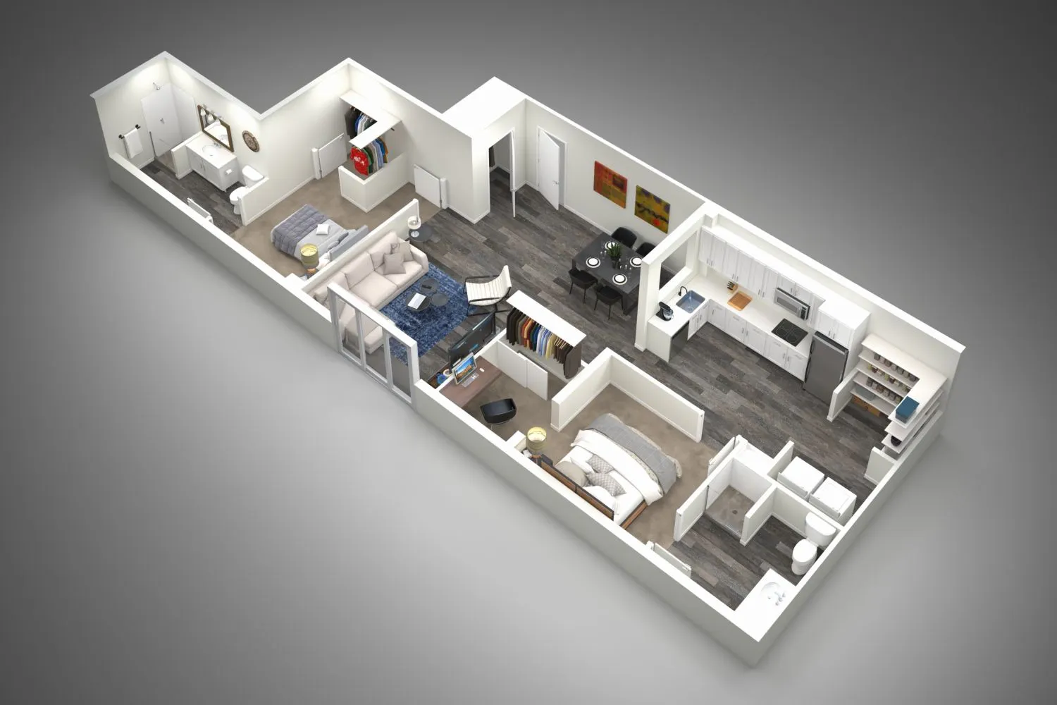 B5 two-bedroom layout preview · 1,043 sq ft at The Charleston.