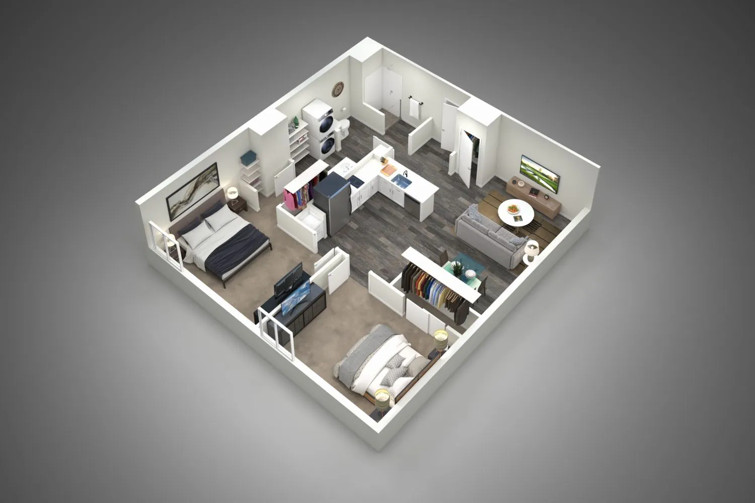 B4 two-bedroom layout preview · 892 sq ft at The Charleston.