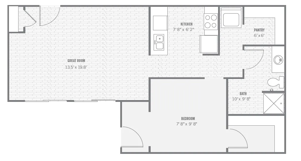 A2 one-bedroom layout · 704 sq ft at The Charleston.