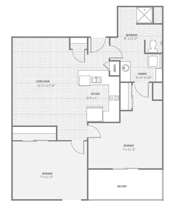 B1 two-bedroom layout · 855 sq ft at The Charleston.