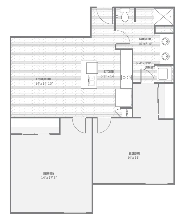 B2 two-bedroom layout · 880 sq ft at The Charleston.