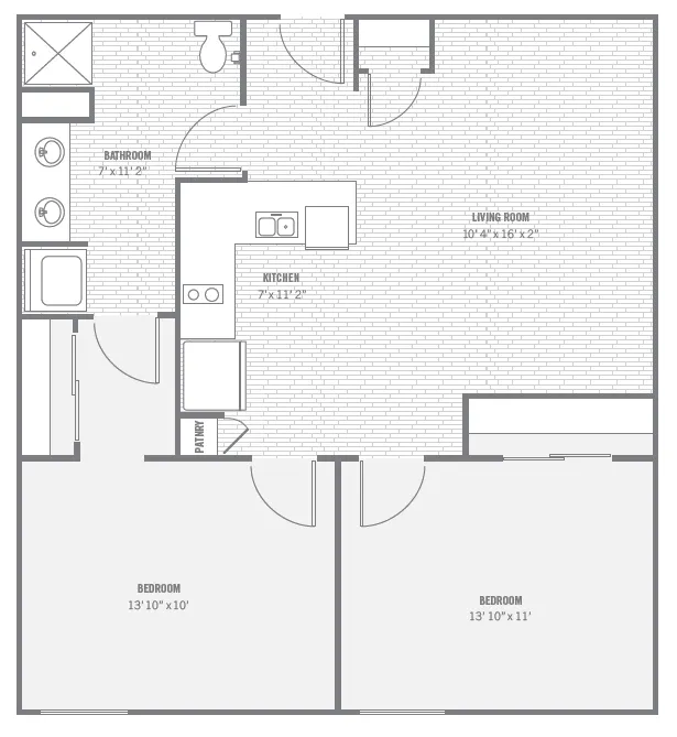 B3 two-bedroom layout · 883 sq ft at The Charleston.