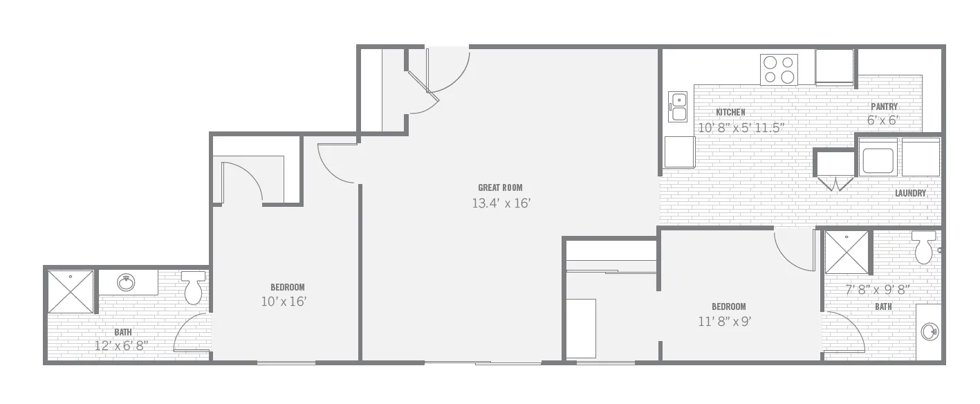 B5 two-bedroom layout · 1,043 sq ft at The Charleston.