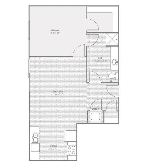 A1 one-bedroom layout · 682 sq ft at The Charleston.