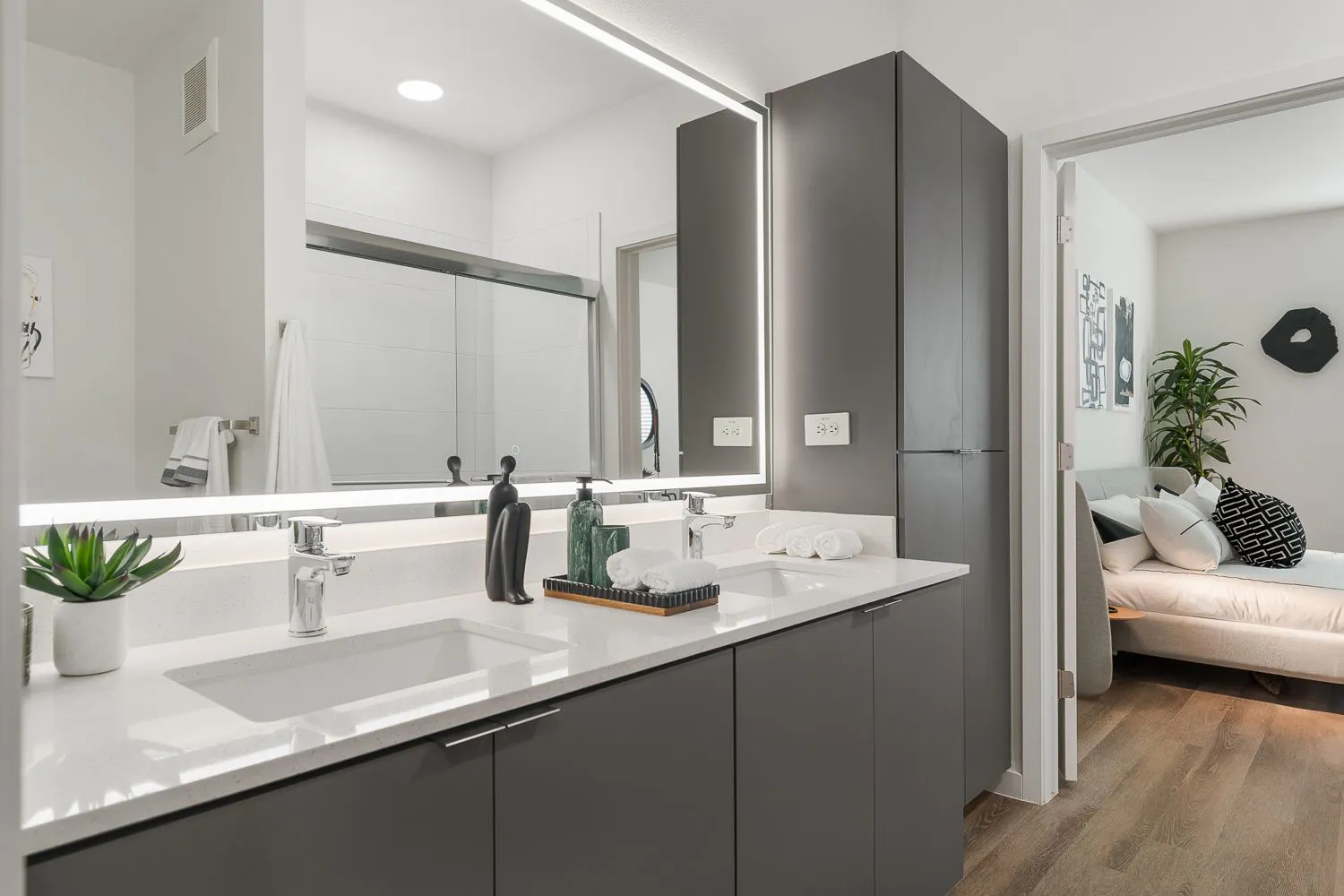 Apartment bathroom — representative home at The M at Shadow Mountain.