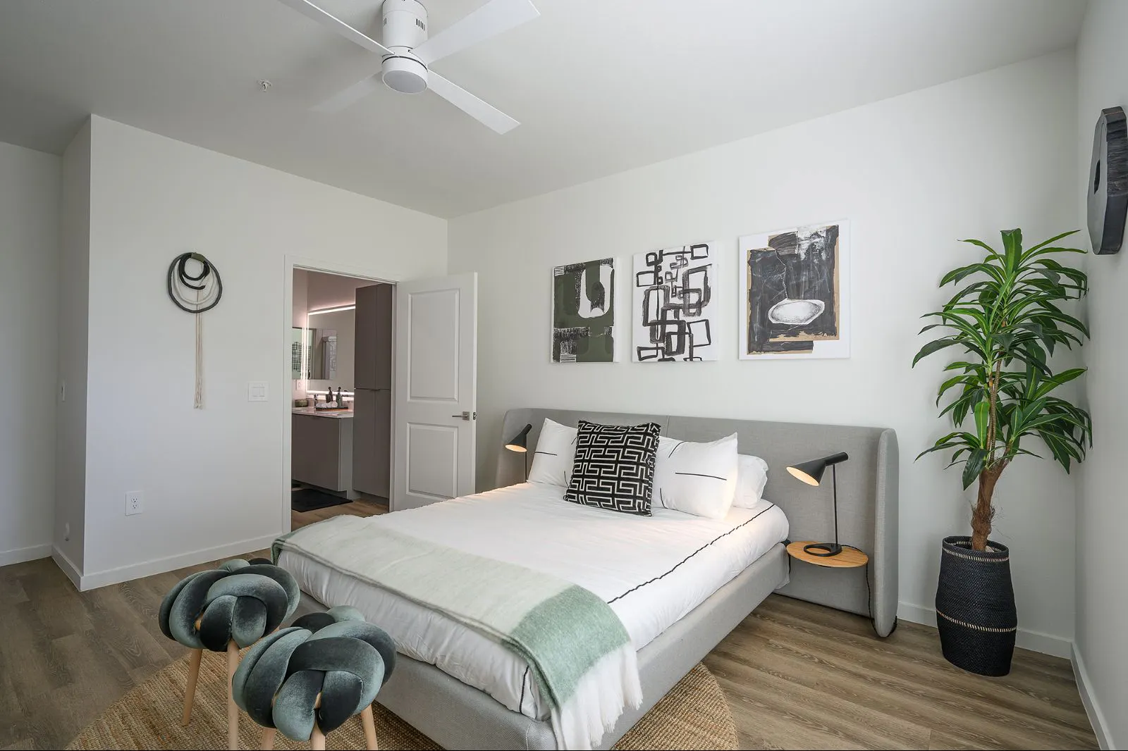 Furnished bedroom shown — representative home at The M at Shadow Mountain.