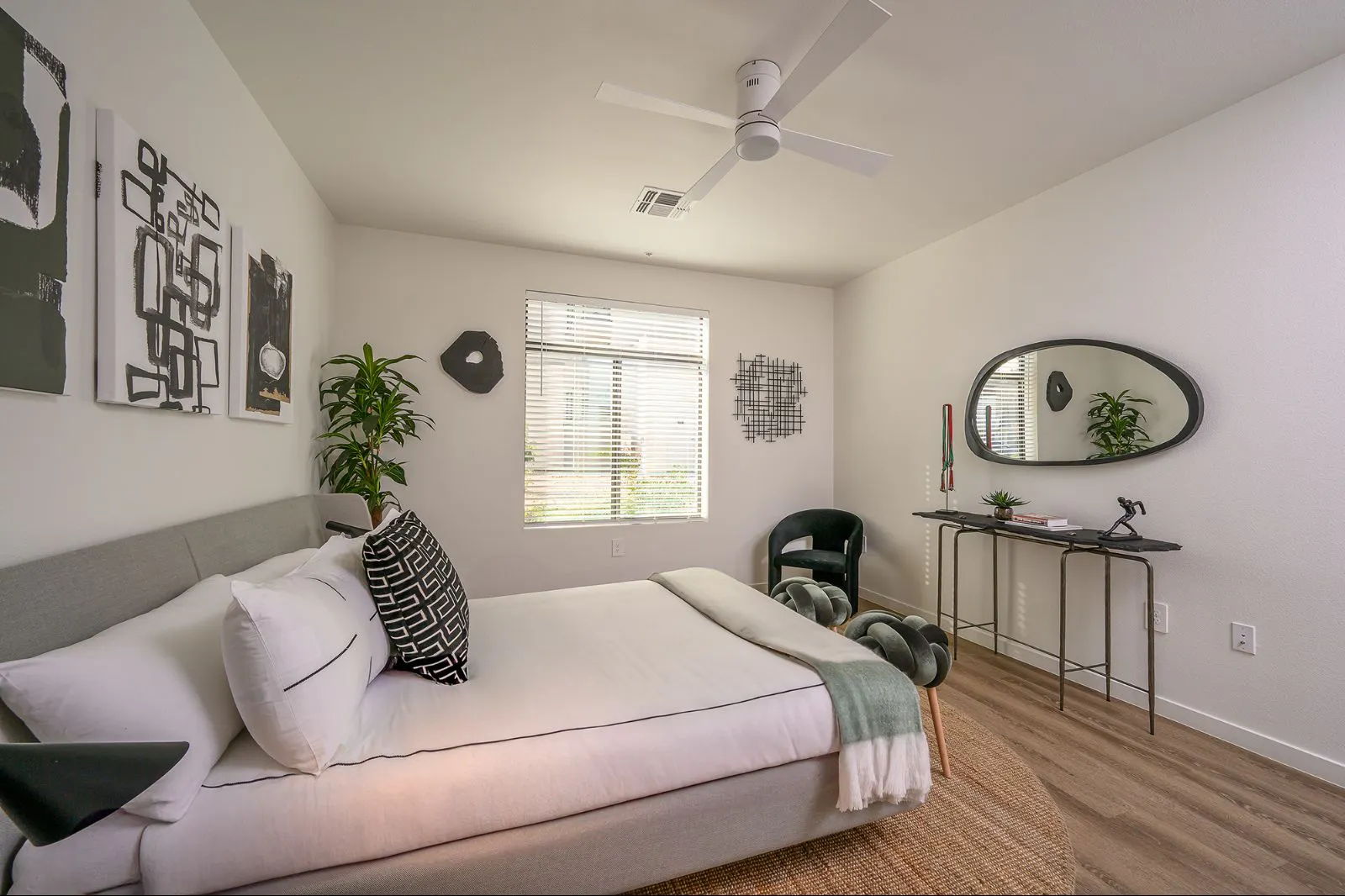 Furnished bedroom shown — representative home at The M at Shadow Mountain.
